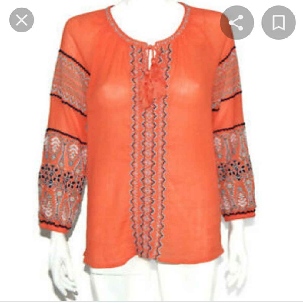 Joie Nelida Embroidered Orange Top